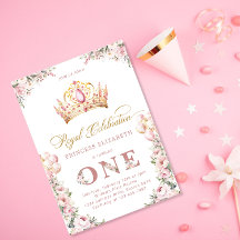 赤面ピンク金ゴールドプリンセス1st誕生日パーティークラウン