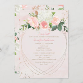 赤面ピンク金ゴールドベビーシャワー 招待状