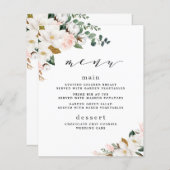 赤面ピンク金ゴールドホワイトマグノリアフローラ結婚のメニュー (正面/裏面)