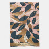 赤面ピンク金ゴールドボホ葉トレンディーコレクション キッチンタオル (縦)