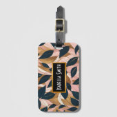 赤面ピンク金ゴールドボホ葉トレンディーコレクション ラゲッジタグ (正面縦)