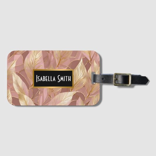 赤面ピンク金ゴールドボホ葉モダンコレクション ラゲッジタグ (正面横)