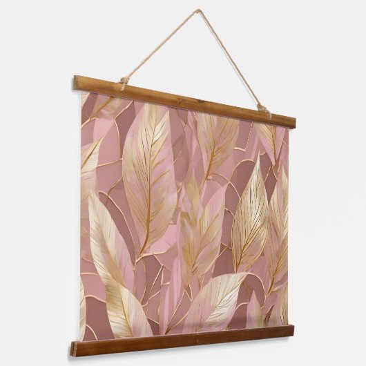 赤面ピンク金ゴールドボホ葉モダンコレクション 吊り下げ型タペストリー (傾斜あり)