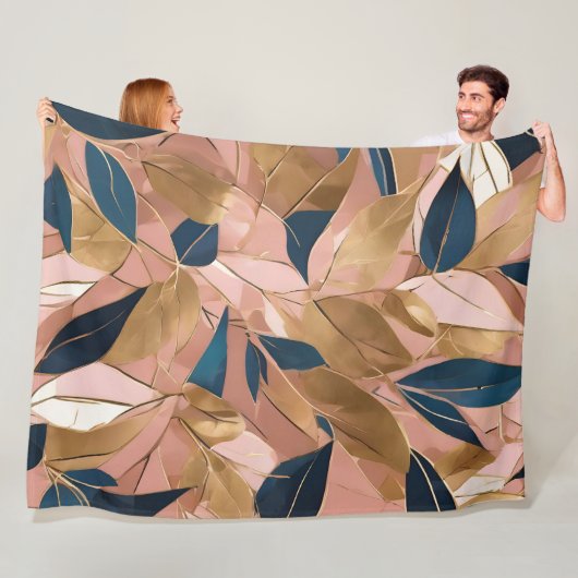 赤面ピンク金ゴールドボホ葉人気があるコレクション フリースブランケット (インサイチュ)