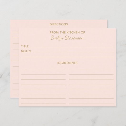 赤面ピンク金ゴールドミニマルカスタムスレシピカード (正面/裏面)