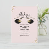 赤面ピンク金ゴールドメイクアップまつげパーティーイベント 招待状 (スタンド正面)