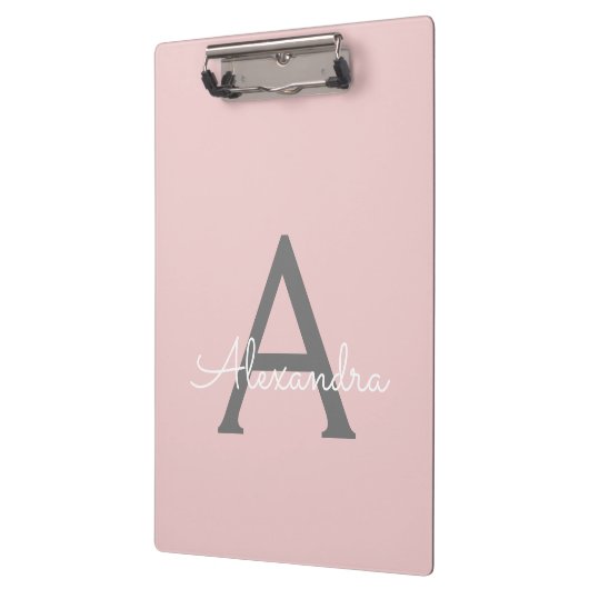 赤面ピンク金ゴールドモダンスクリプガーリートモノグラム名 クリップボード (左)