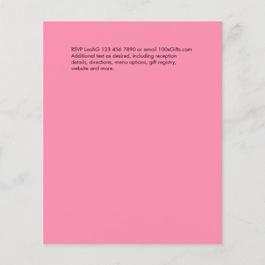 赤面ピンク金ゴールドモダン予算結婚式招待状 (裏面)