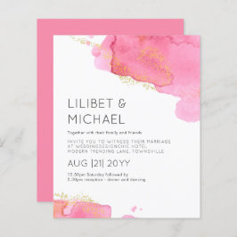 赤面ピンク金ゴールドモダン予算結婚式招待状