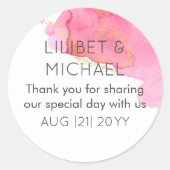 赤面ピンク金ゴールドモダン結婚式の引き出物封筒 ラウンドシール (正面)