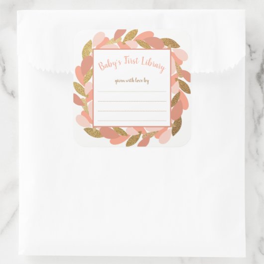 赤面ピンク金ゴールドリース女の子の赤ちゃんシャワーブック スクエアシール (バッグ)