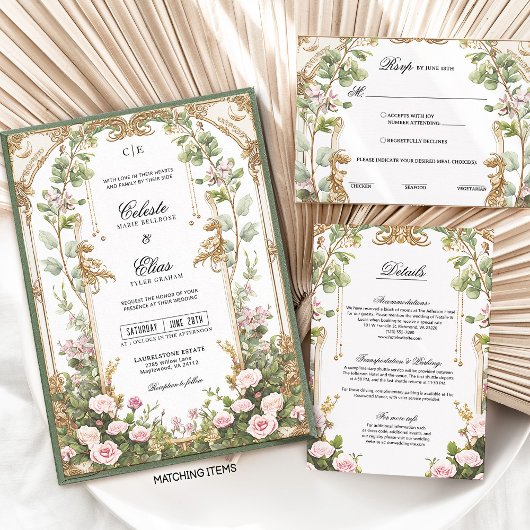 赤面ピンク金ゴールドヴィンテージフローラガーデン詳細カード