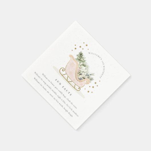 赤面ピンク金ゴールド冬そりのおもしろいファクト誕生日 スタンダードカクテルナプキン (角)