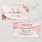 赤面ピンク金ゴールド大理石アゲートヘアメイクアップモノグラム 名刺 (正面/裏面)