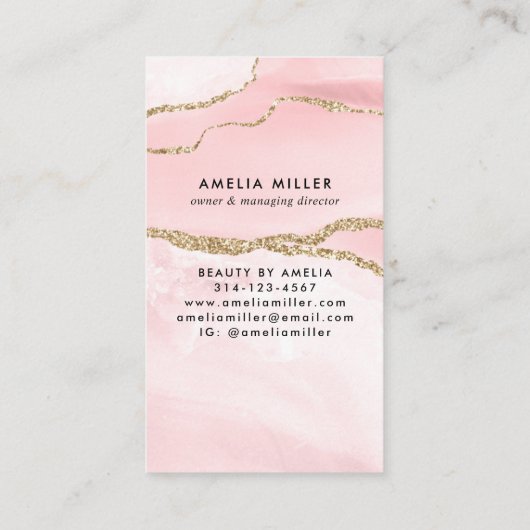 赤面ピンク金ゴールド大理石アゲートヘアメイクアップモノグラム 名刺 (裏面)