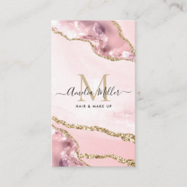 赤面ピンク金ゴールド大理石アゲートヘアメイクアップモノグラム 名刺