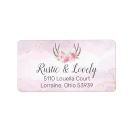 赤面ピンク金ゴールド大理石素朴フローラ〔雄ジカの〕枝角シック ラベル