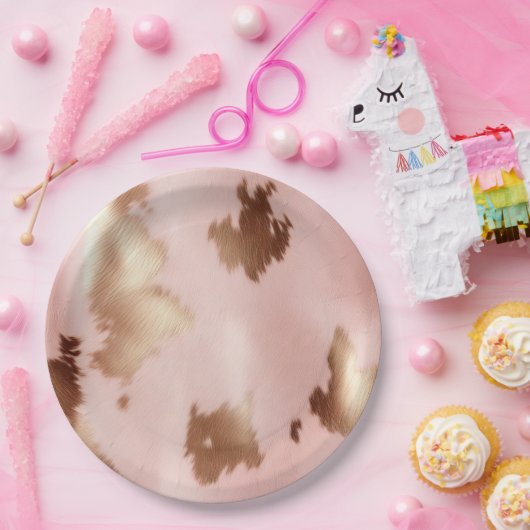 赤面ピンク金ゴールド女性のカーボーイ牛革 ペーパープレート (パーティー)