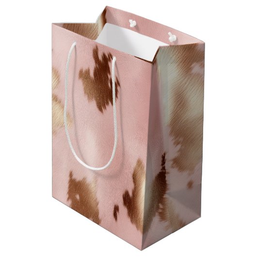 赤面ピンク金ゴールド女性のカーボーイ牛革 ミディアムペーパーバッグ (裏面アングル)