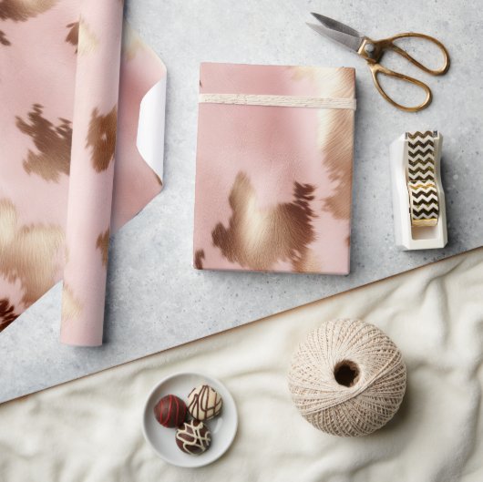 赤面ピンク金ゴールド女性のカーボーイ牛革 ラッピングペーパー (クラフト)