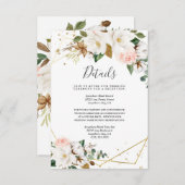 赤面ピンク金ゴールド幾何学白マグノリアフローラ エンクロージャーカード (正面/裏面)