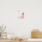 赤面ピンク金ゴールド幾何学的フローラクリンスゲストブック ポスター (キッチン)