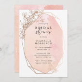 赤面ピンク金ゴールド幾何学的フローラブライダルシャワー 招待状 (正面/裏面)