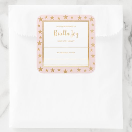 赤面ピンク金ゴールド星ベビーシャワー蔵書票 スクエアシール (バッグ)