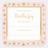 赤面ピンク金ゴールド星ベビーシャワー蔵書票 スクエアシール (正面)