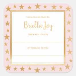 赤面ピンク金ゴールド星ベビーシャワー蔵書票 スクエアシール