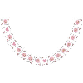 赤面ピンク金ゴールド書道フローラエレガントな結婚式 バンティングフラッグ