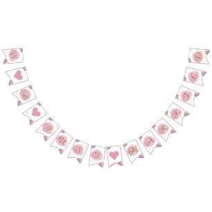 赤面ピンク金ゴールド書道フローラエレガントな結婚式 バンティングフラッグ