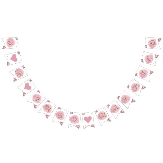 赤面ピンク金ゴールド書道フローラエレガントな結婚式 バンティングフラッグ (全)