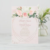 赤面ピンク金ゴールド水彩フローラブライダルシャワー 招待状 (スタンド正面)
