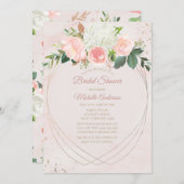赤面ピンク金ゴールド水彩フローラブライダルシャワー 招待状 (正面/裏面)