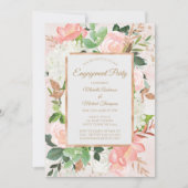 赤面ピンク金ゴールド水彩フローラ婚約パーティ 招待状 (正面)