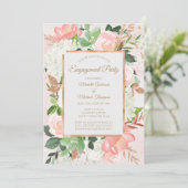 赤面ピンク金ゴールド水彩フローラ婚約パーティ 招待状 (スタンド正面)