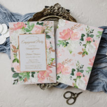 赤面ピンク金ゴールド水彩フローラ婚約パーティ