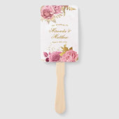赤面ピンク金ゴールド水色牡丹結婚の感謝 ハンドファン (正面)