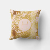 赤面ピンク金ゴールド熱帯性ヤシの木葉モノグラム クッション (裏面)