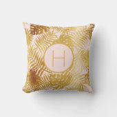 赤面ピンク金ゴールド熱帯性ヤシの木葉モノグラム クッション (正面)