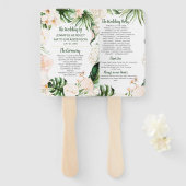 赤面ピンク金ゴールド熱帯緑結婚園の式典 ハンドファン (正面&裏面)