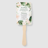 赤面ピンク金ゴールド熱帯緑結婚園の式典 ハンドファン (正面)