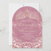 赤面ピンク金ゴールド王室のプリンセスキンセアニェラ 招待状 (正面)