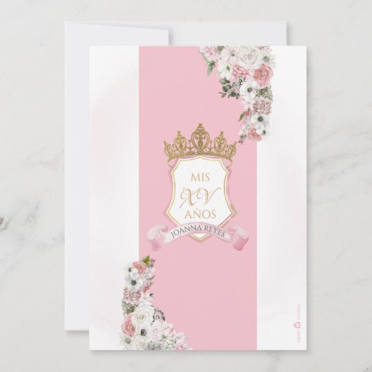 赤面ピンク金ゴールド王室の城プリンセスキンセアニェラ 招待状 (裏面)