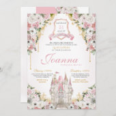 赤面ピンク金ゴールド王室の城プリンセスキンセアニェラ 招待状 (正面/裏面)