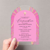 赤面ピンク金ゴールド瑪瑙の確認モダン アクリル招待状 (インサイチュ (ポータブル))