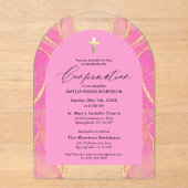 赤面ピンク金ゴールド瑪瑙の確認モダン アクリル招待状 (正面)