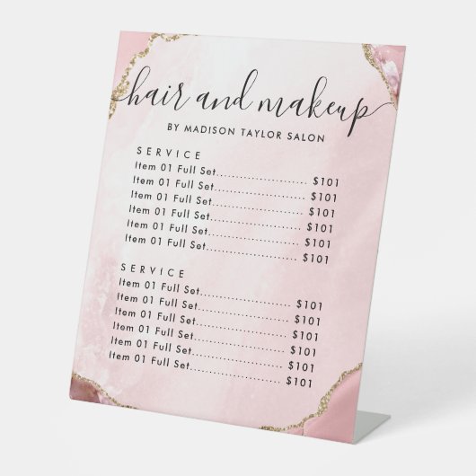 赤面ピンク金ゴールド瑪瑙ヘアメイクアップサロン価格 台座サイン (正面)