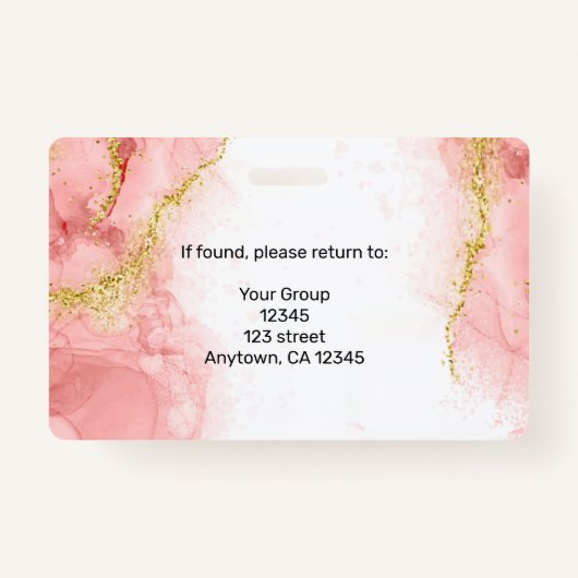 赤面ピンク金ゴールド瑪瑙美しいビジネス名タグ バッジ (裏面)
